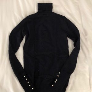 Zara Navy Turtleneck with Pearl Sleeve Detailing